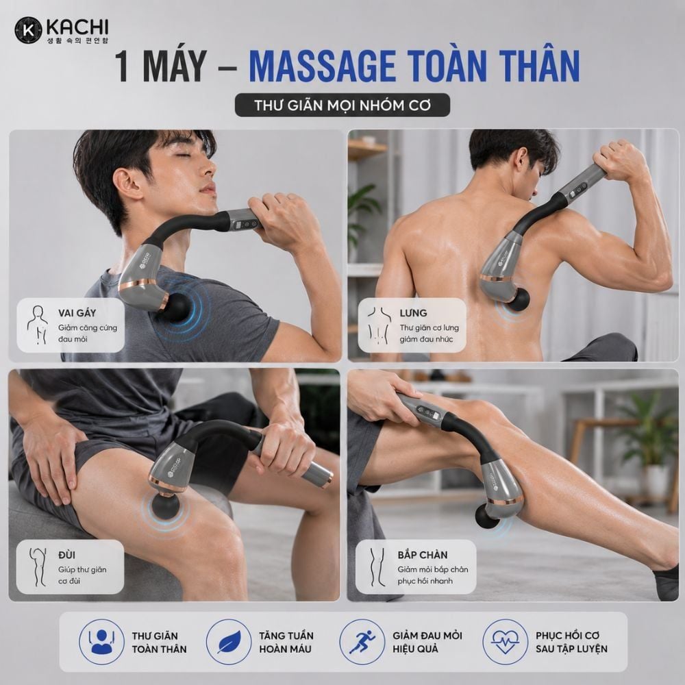 Gậy Massage Kachi MK405 – Súng Massage Cầm Tay Có Tay Nối Dài, Thư Giãn Sâu Từng Nhóm Cơ