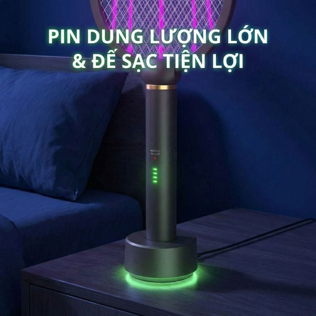 Đèn muỗi có chức năng vợt muỗi Kachi MK386 với đế sạc tích hợp
