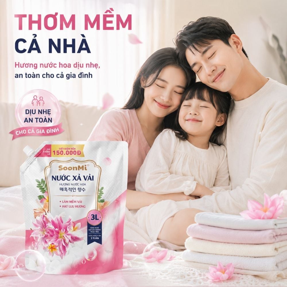 Nước Xả Soonmi 3kg: Bí Quyết Quần Áo Mềm Mại, Ngát Hương Suốt 3 Tuần MK