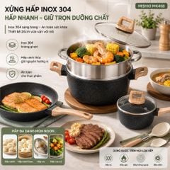 Bộ Nồi Chảo Chống Dính 12 Món Mishio MK468 – Phủ Granite Cao Cấp, Đáy Từ Đa Năng