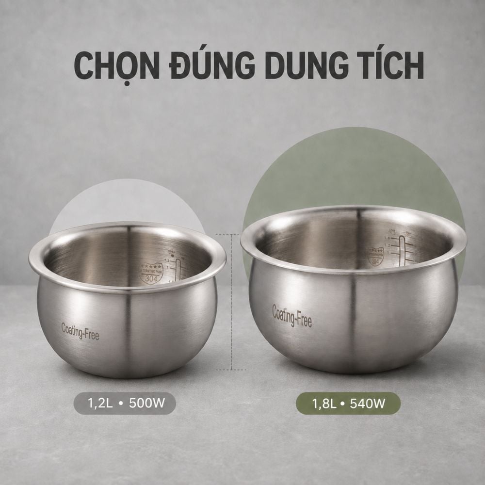 Hình ảnh chi tiết: Nồi cơm điện lòng inox 304 Mishio MK451 / MK452 (1,2 / 1,8L) không phủ chống dính