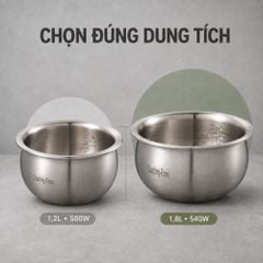 Nồi cơm điện lòng inox 304 Mishio MK451 / MK452 (1,2 / 1,8L) không phủ chống dính