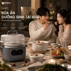 Nồi nấu chậm lòng sứ 3L Mishio MK397 kèm xửng hấp và 4 thố sứ tiện lợi không lo cháy khét hay bong tróc chống dính