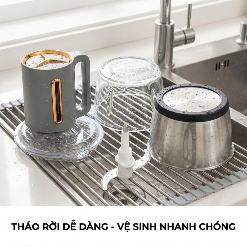 Máy Xay Thực Phẩm Đa Năng Mishio MK444 (2.0L) - Cối Thủy Tinh tặng cối Inox 304 Phân Loại Thực Phẩm Sống Chín