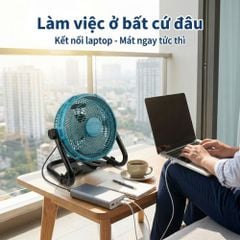 Quạt Để Bàn Tích Điện Kachi MK443 – Gió Turbo Mạnh Mẽ, Xoay 360 Độ, Thiết Kế Di Động Đa Năng