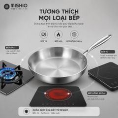 Chảo Inox đáy từ 3 Lớp Mishio (Size 22, 24, 26, 28, 30cm) MK433, MK434, MK435, MK436, MK437 – Đúc Nguyên Khối, Đáy Từ, An Toàn Vượt Trội