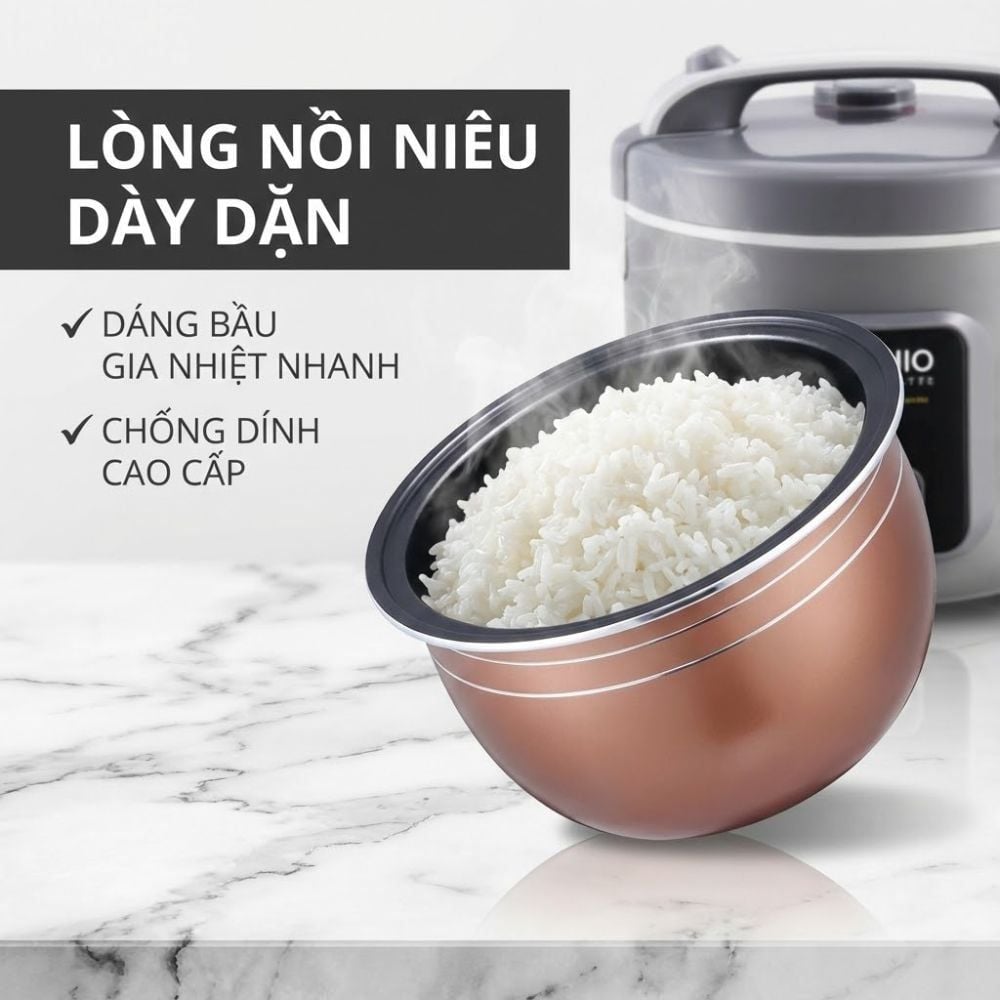 Nồi Cơm Điện Lòng Niêu Mishio MK410 – Dung tích 1 Lít 5