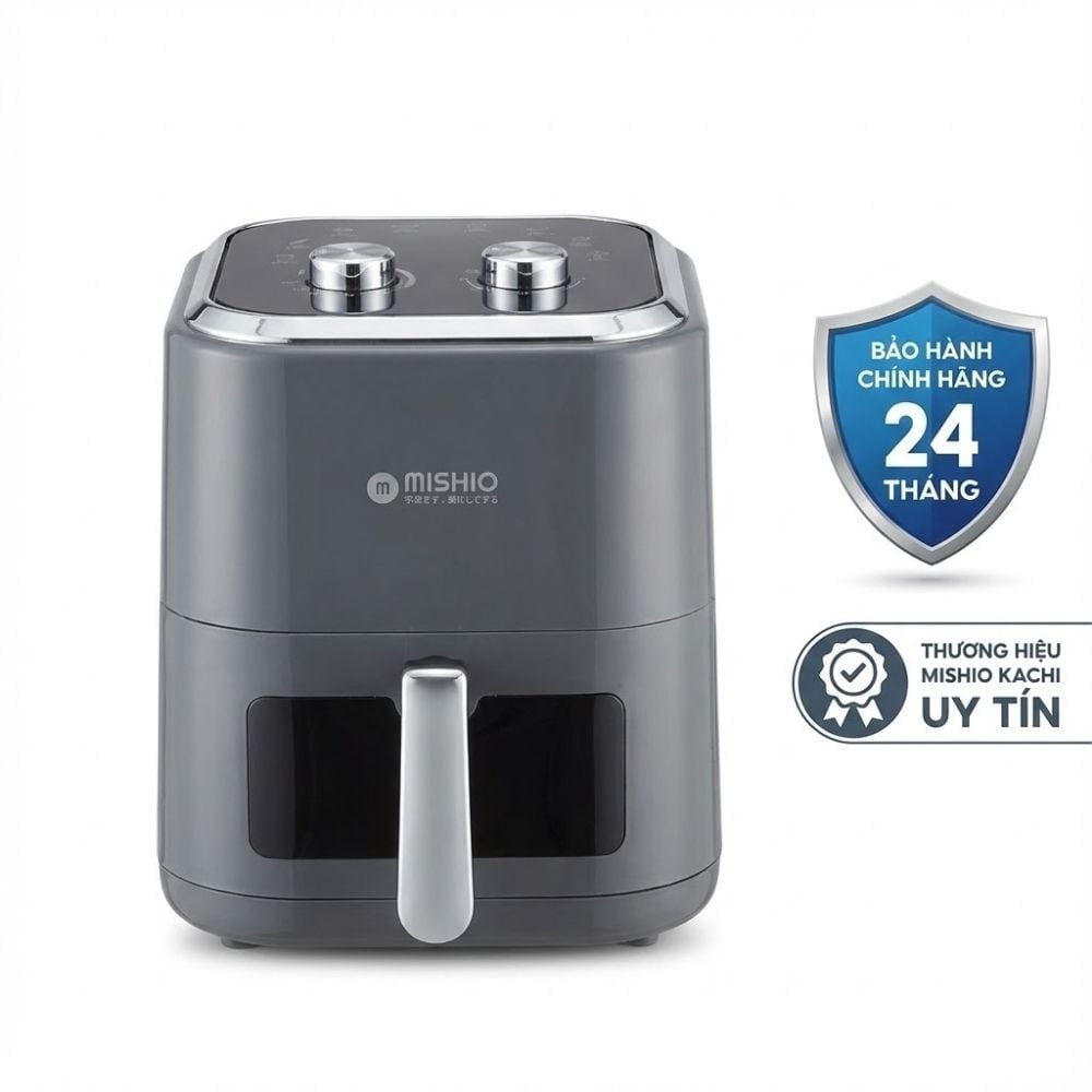 Nồi chiên không dầu 6L Mishio MK408 – Màu Xám Sang Trọng, Bảo Hành 24 Tháng