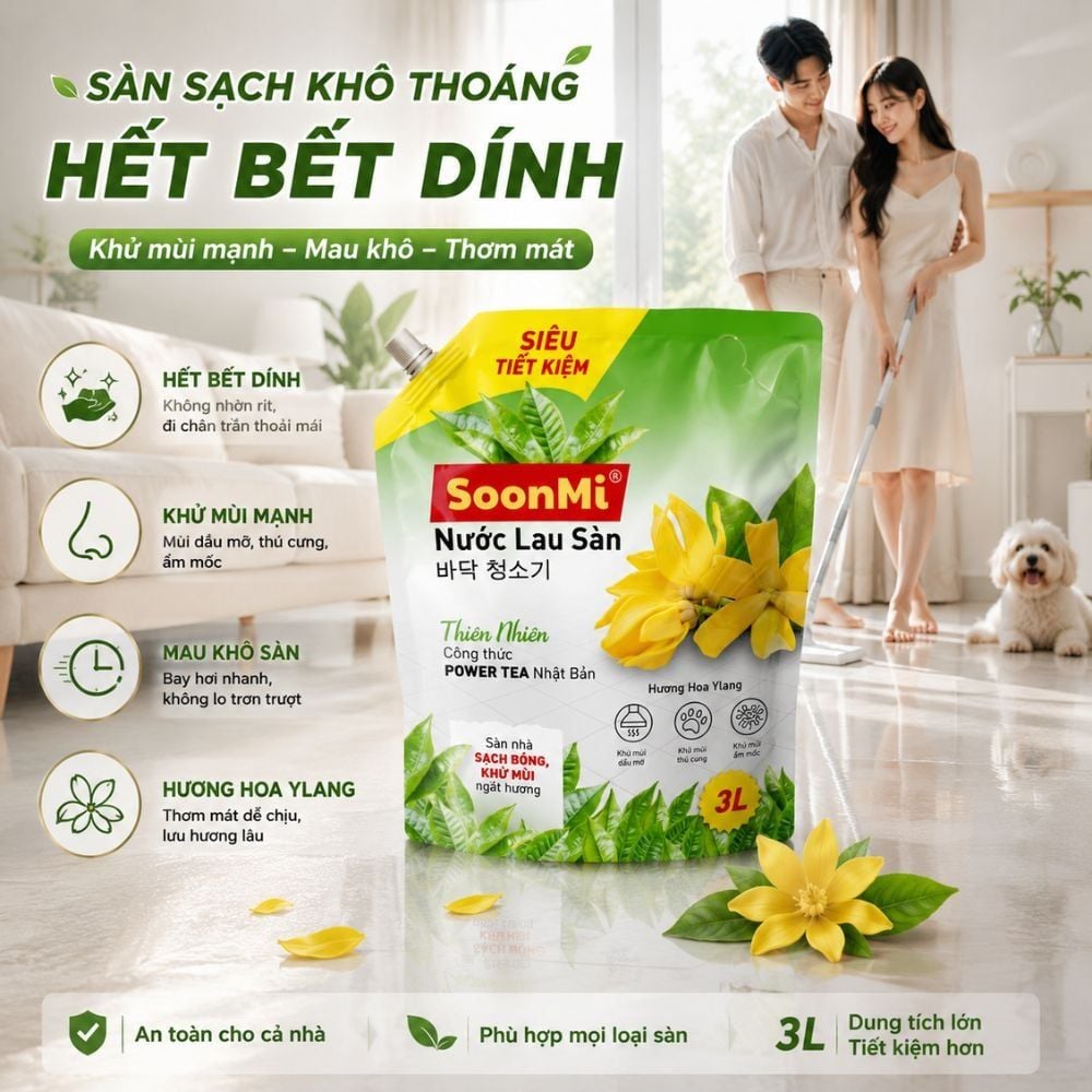 Nước Lau Sàn Soonmi 3kg Dạng Túi - Sạch Bóng, Khử Khuẩn, Thơm Mát MK
