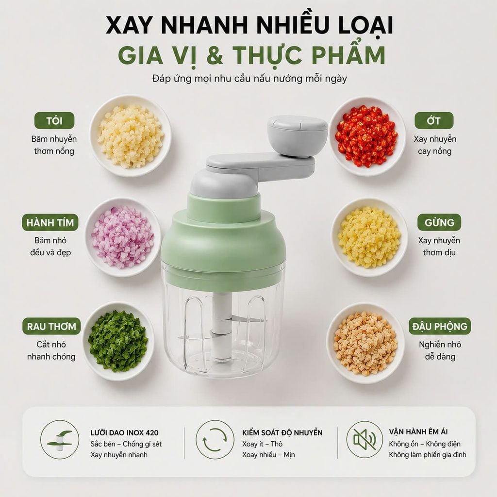 Máy Xay Tỏi Ớt Cầm Tay Mishio MK463 - Xoay tay siêu bền, dễ tháo lắp vệ sinh