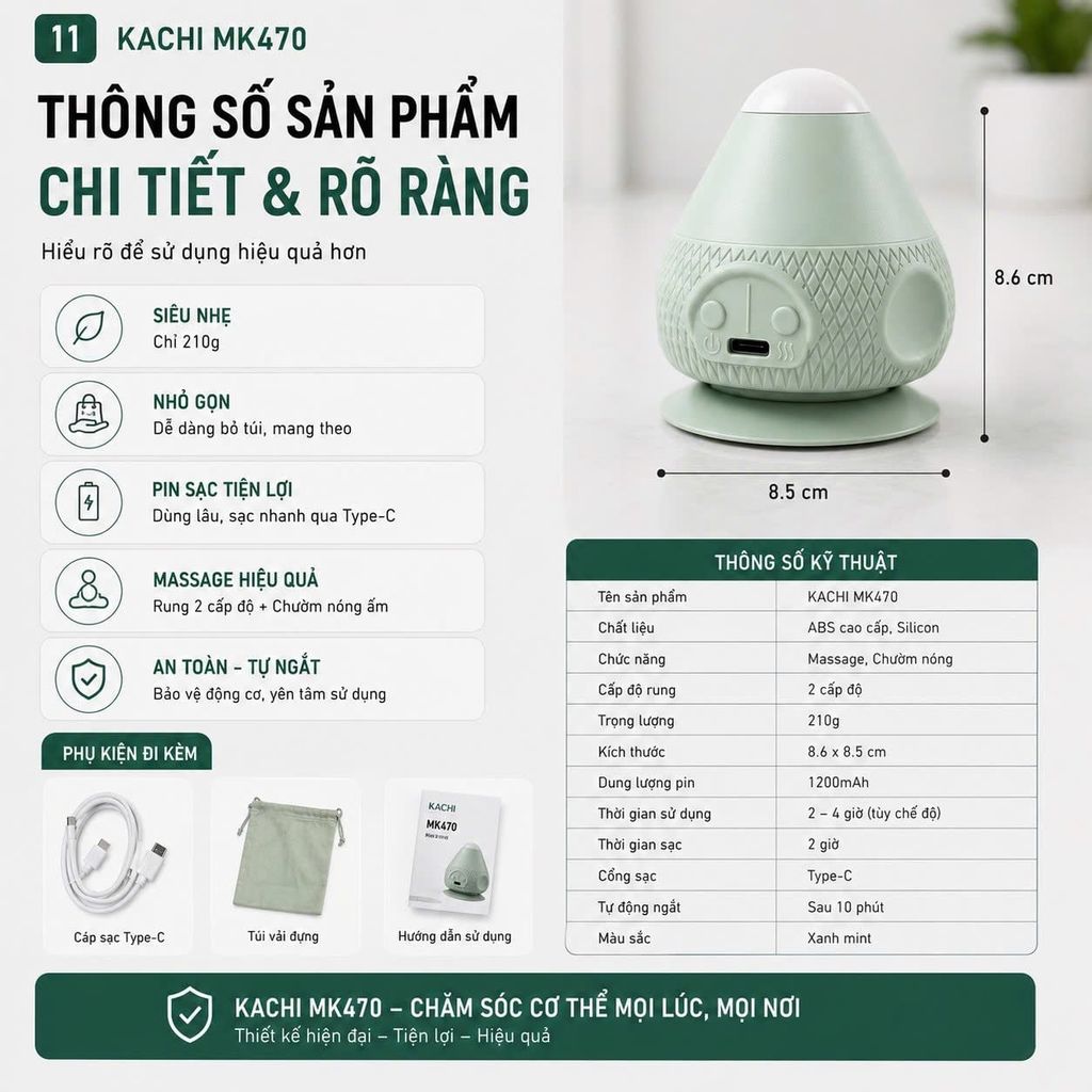 Máy Massage Cổ Vai Gáy Hít Tường Kachi MK470 - Bóng massage huyệt đạo lưng vai