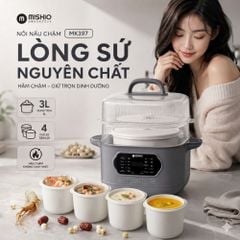 Nồi nấu chậm lòng sứ 3L Mishio MK397 kèm xửng hấp và 4 thố sứ tiện lợi không lo cháy khét hay bong tróc chống dính