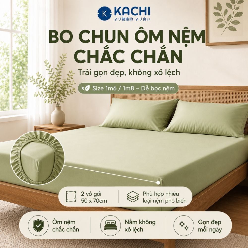 Hình ảnh chi tiết: Bộ Drap Lụa Tencel 100% – Mát Lạnh, Mềm Mịn (Size 1m6/1m8 – Bọc Nệm Dày 20cm) MK445 Kachi