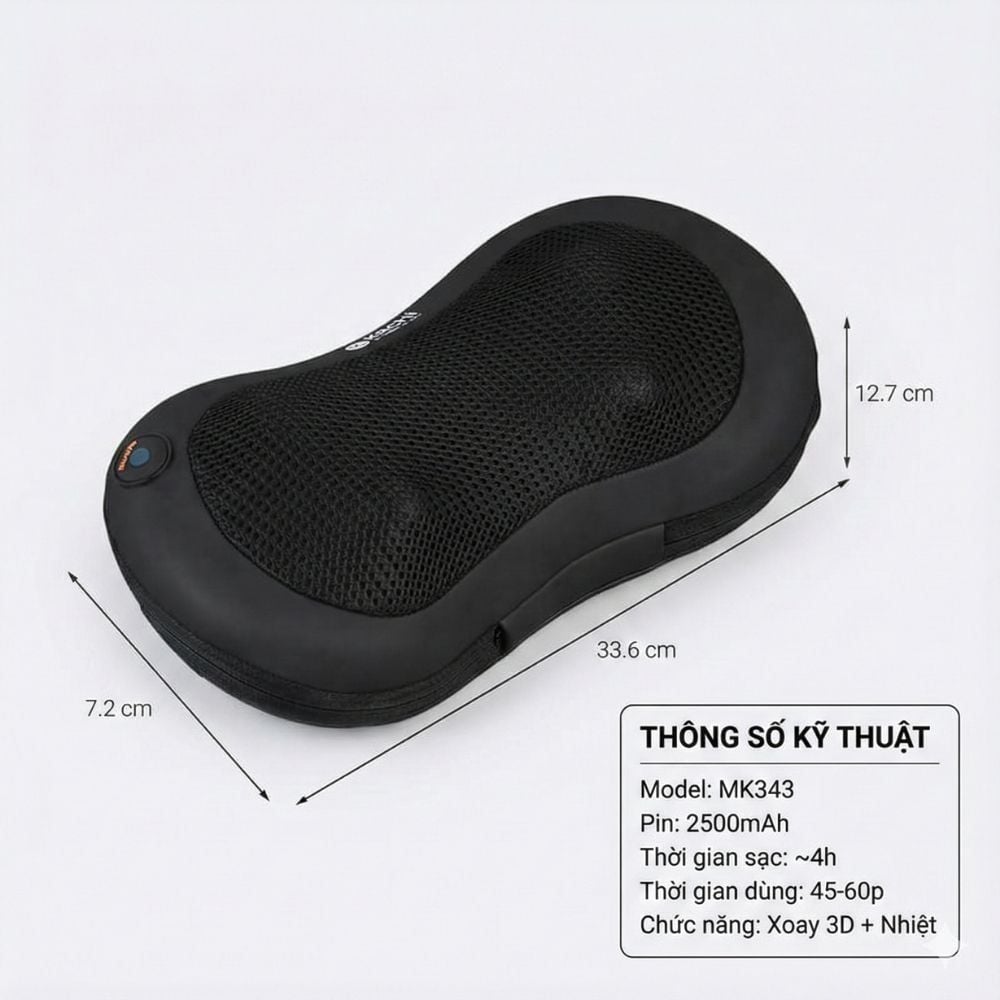 Gối massage không dây Kachi dòng cao cấp MK343 - New