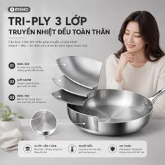 Chảo Inox đáy từ 3 Lớp Mishio (Size 22, 24, 26, 28, 30cm) MK433, MK434, MK435, MK436, MK437 – Đúc Nguyên Khối, Đáy Từ, An Toàn Vượt Trội