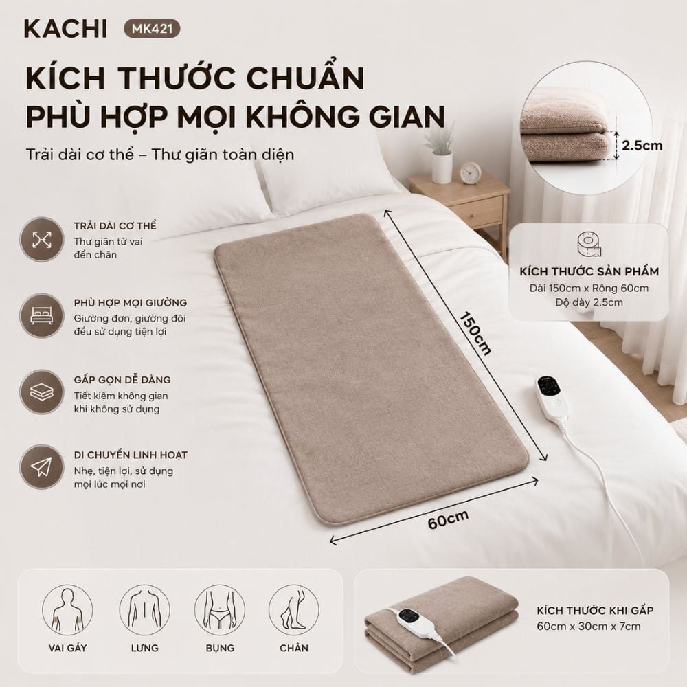 Thảm Chườm Nóng Ngải Cứu Đông Y Kachi MK421 - Giảm Đau Lưng, Vai Gáy Nhanh Chóng Tại Nhà