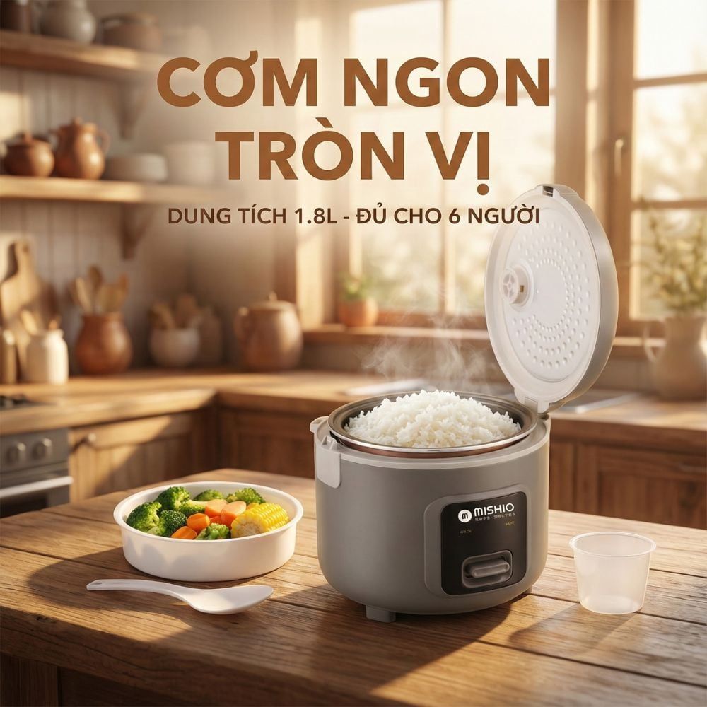 Nồi Cơm Điện Lòng Niêu Mishio MK411 – Dung tích 1 Lít 8