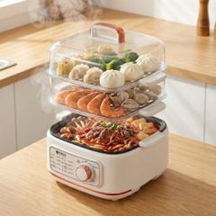 Nồi lẩu hấp thủy nhiệt Mishio MK382 khay hấp inox 304