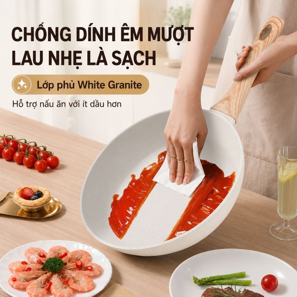 Bộ Nồi Chảo Chống Dính 21 Món Mishio MK469 – Trắng Kem Thanh Lịch, An Toàn Chuẩn FDA