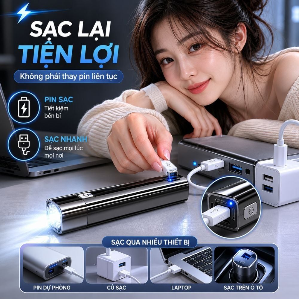 Hình ảnh chi tiết: Đèn Pin Sạc Đa Năng Kachi MK425: Soi Rọi Mọi Hành Trình, Bừng Sáng Mọi Cuộc Vui