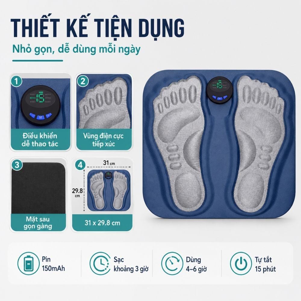 Thảm Massage Chân Xung Điện Kachi MK424 Pin Sạc - Giảm Đau Mỏi, Cải Thiện Tuần Hoàn Máu