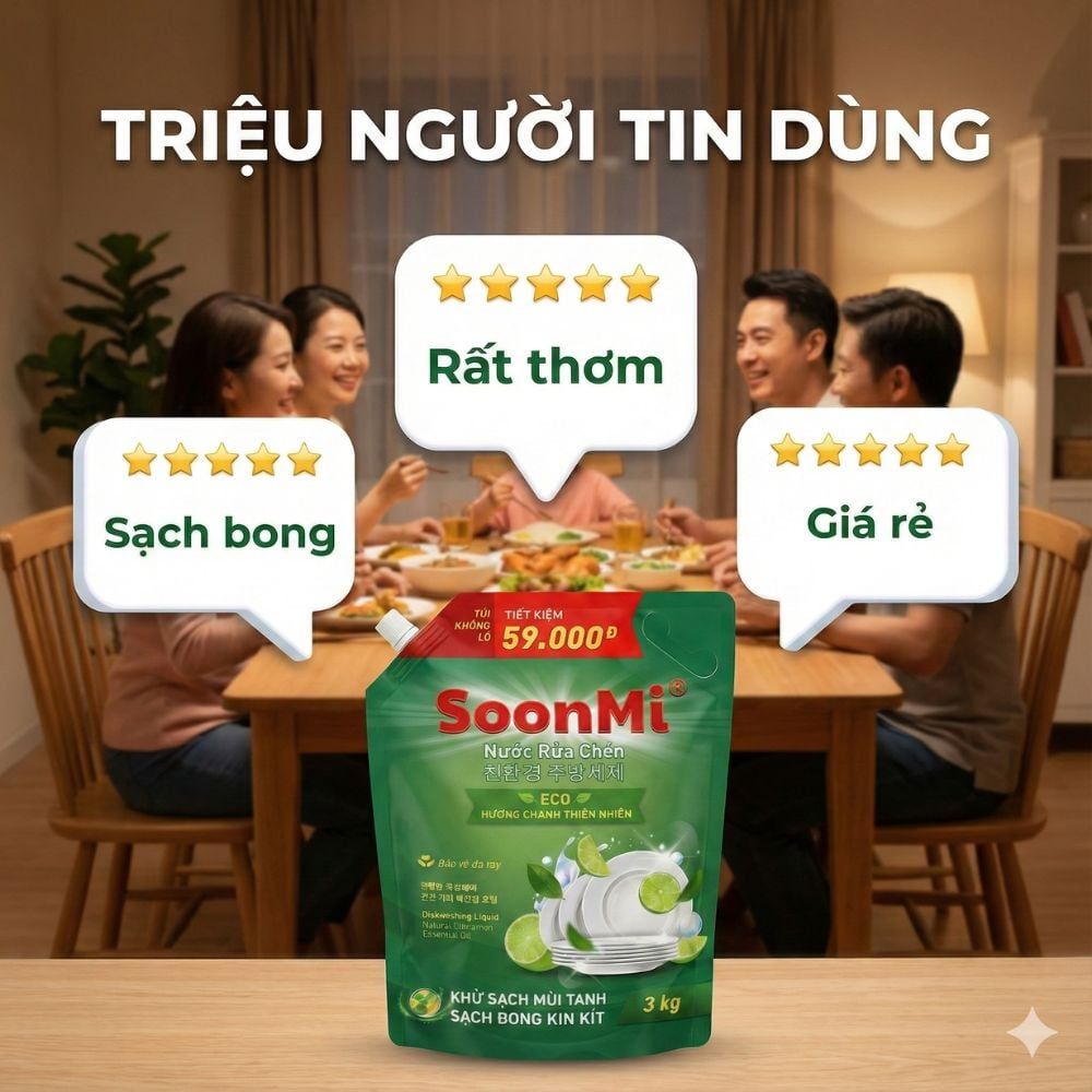 Nước Rửa Chén Soonmi Hương Chanh 1.2kg & 3kg - Sạch Bong Kin Kít, An Toàn Da Tay