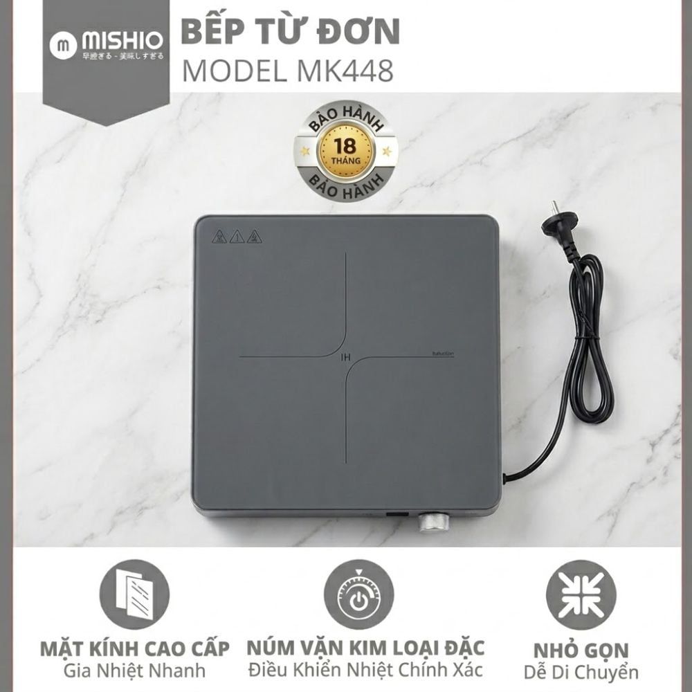 Bếp Từ Đơn Mishio MK448 Công Suất 2000W - Mặt Kính Kanger Hạng A