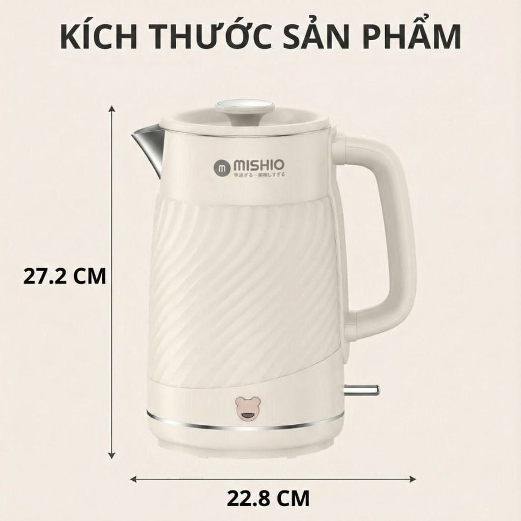 Bình Đun có chức năng giữ nhiệt 1.7 Lít Mishio MK385 inox 304
