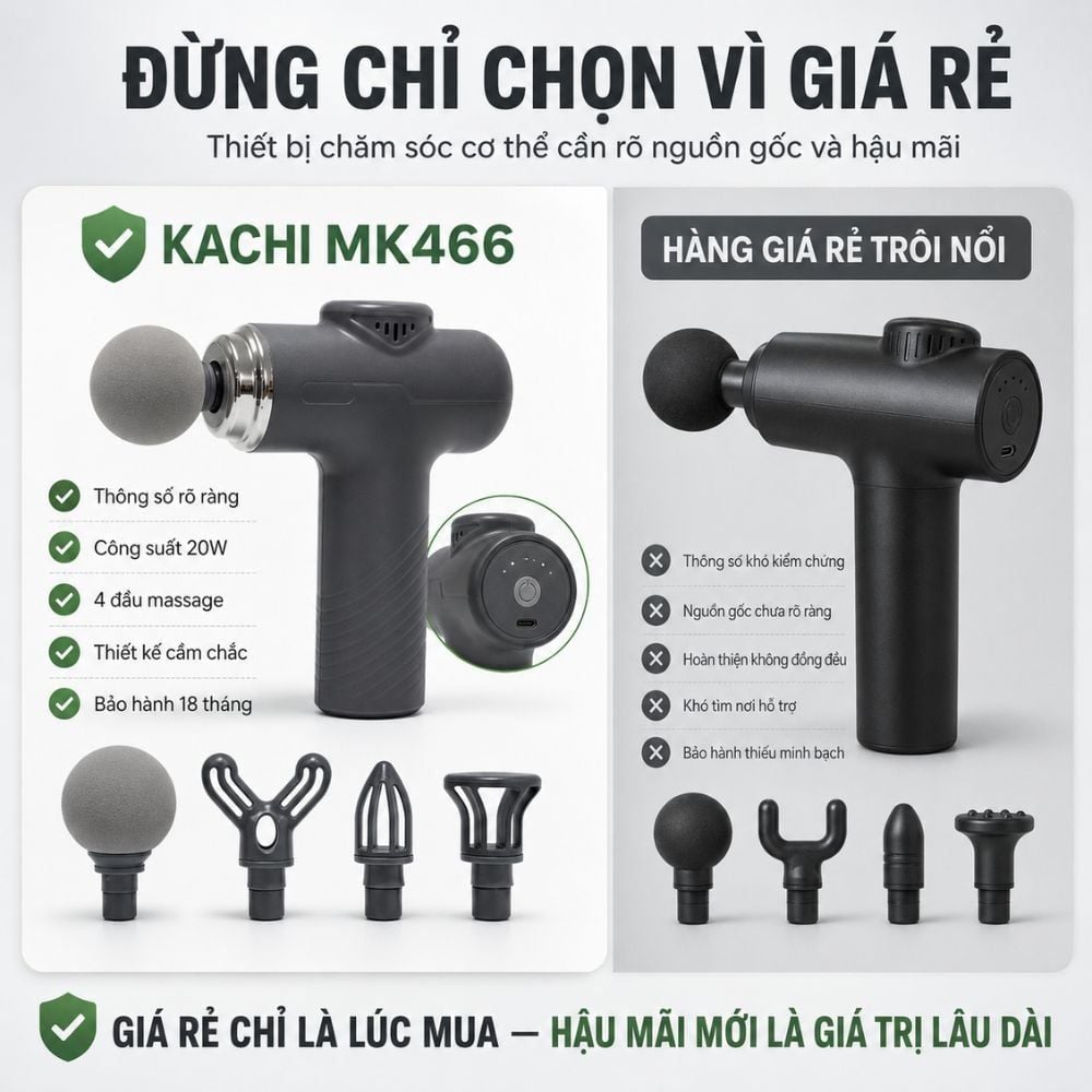 Súng Massage Cầm Tay KACHI MK466 Công Suất 20W - 4 Đầu Massage Giảm Đau Cơ Sâu