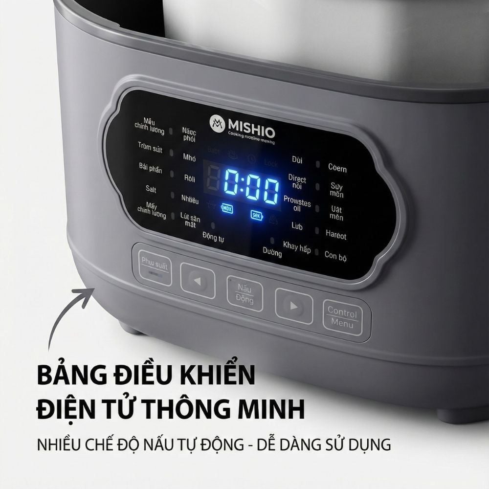 Nồi nấu chậm lòng sứ 3L Mishio MK397 kèm xửng hấp và 4 thố sứ tiện lợi không lo cháy khét hay bong tróc chống dính