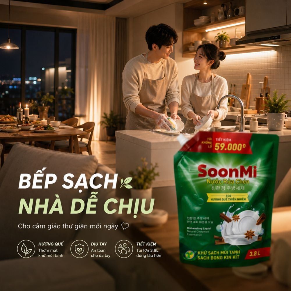 Hình ảnh chi tiết: Nước rửa chén hương Quế Soonmi túi lớn 4KG – Dung tích 3.8L MK