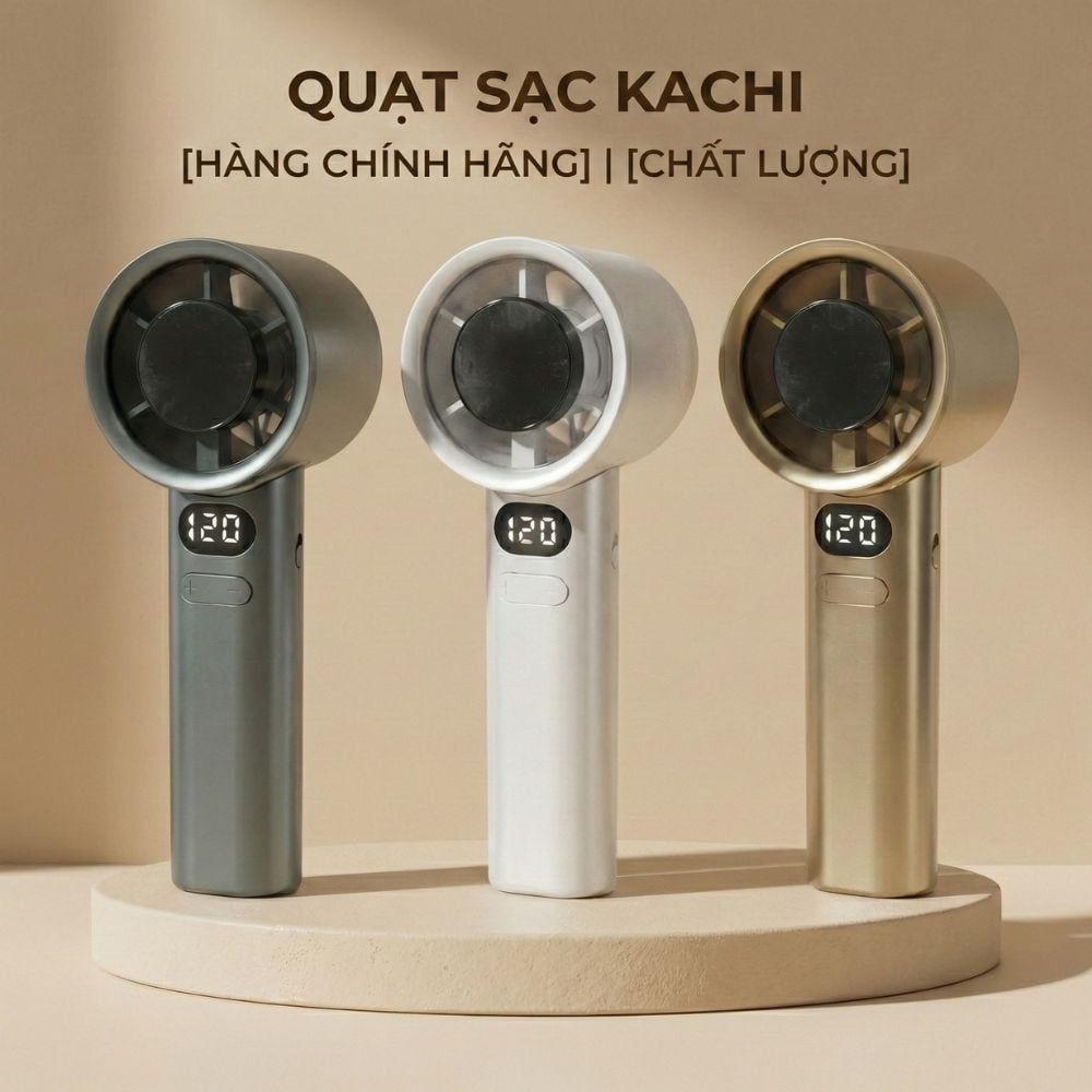 Quạt Cầm Tay Kachi MK442 – 120 Cấp Độ Gió Tuabin, Màn Hình LED Hiển Thị Pin, Bảo Hành 18 Tháng