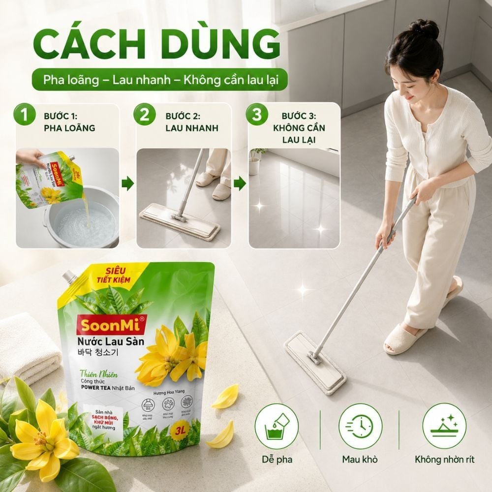 Nước Lau Sàn Soonmi 3kg Dạng Túi - Sạch Bóng, Khử Khuẩn, Thơm Mát MK