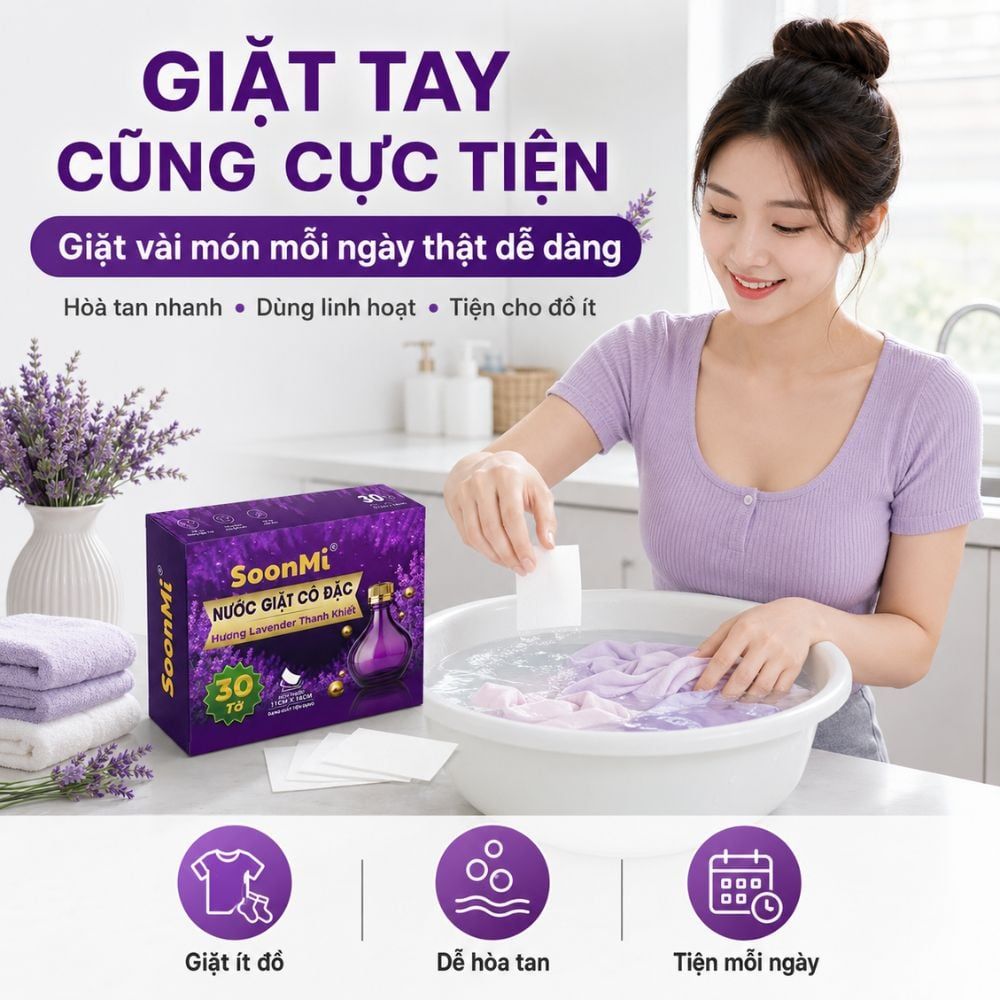 Hình ảnh chi tiết: Nước Giặt Cô Đặc SoonMi Hương Lavender – Công Nghệ Giặt Tẩy Thế Hệ Mới (Hộp 30 Tờ) MK