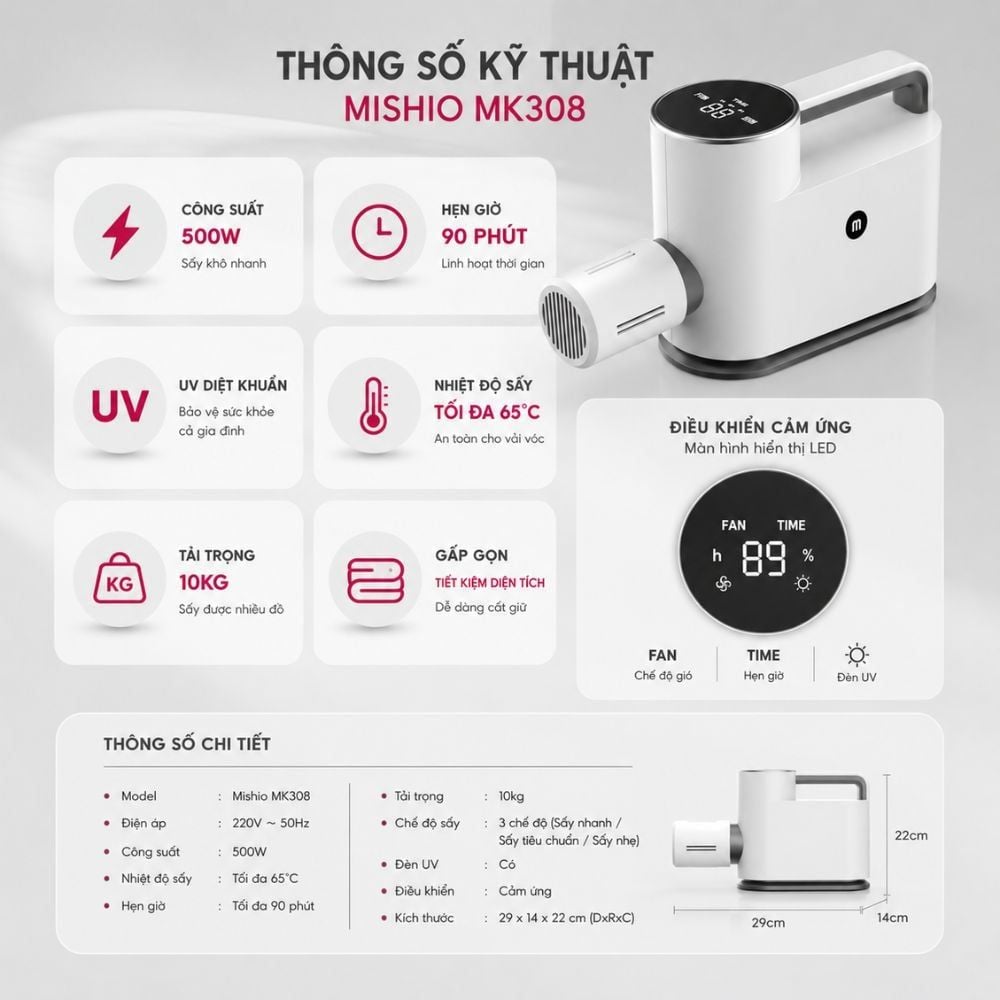 Máy Sấy Quần Áo UV Mishio MK308 – Sấy Khô, Khử Mùi, Hỗ Trợ Khử Khuẩn Cho Cả Gia Đình