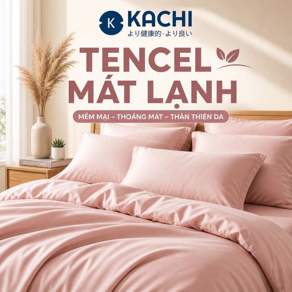 Bộ Drap Lụa Tencel 100% – Mát Lạnh, Mềm Mịn (Size 1m6/1m8 – Bọc Nệm Dày 20cm) MK445 Kachi