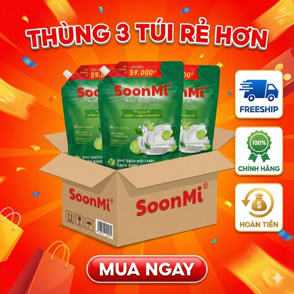 Nước Rửa Chén Soonmi Hương Chanh 1.2kg & 3kg - Sạch Bong Kin Kít, An Toàn Da Tay