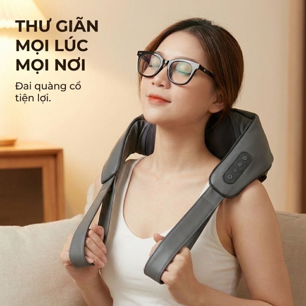 Máy massage cổ vay gáy 6D Kachi MK395 mô phỏng bàn tay người, chạy pin không dây tiện lợi