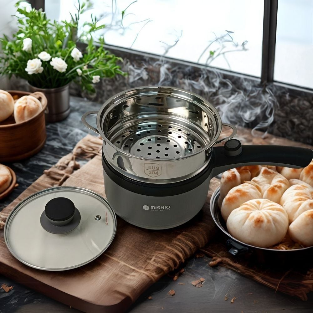 Nồi nấu đa năng Mishio MK321 |  Dung tích 1.5L kèm xửng hấp inox 304