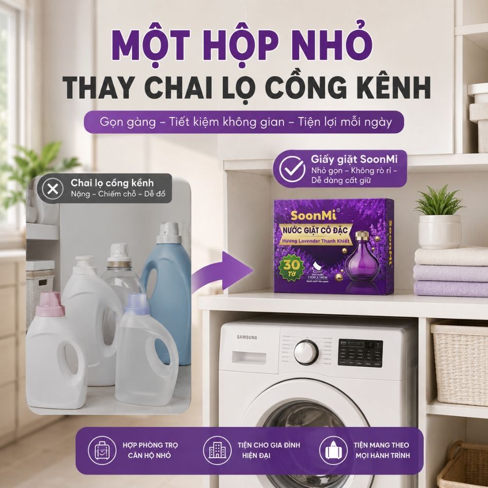 Hình ảnh chi tiết: Nước Giặt Cô Đặc SoonMi Hương Lavender – Công Nghệ Giặt Tẩy Thế Hệ Mới (Hộp 30 Tờ) MK