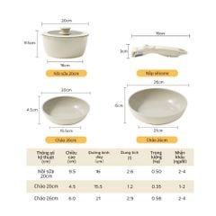 Bộ 3 Nồi Chảo Đá Gốm Chống Dính Mishio 5 Món - Tay Cầm Tháo Rời, Không Chứa PFAS/PTFE/PFOA, Dùng Mọi Loại Bếp MK