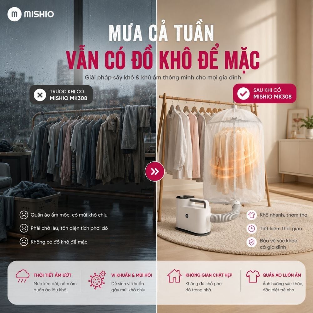 Máy Sấy Quần Áo UV Mishio MK308 – Sấy Khô, Khử Mùi, Hỗ Trợ Khử Khuẩn Cho Cả Gia Đình