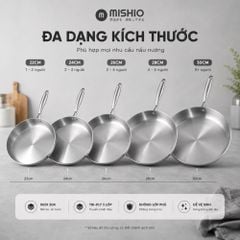 Chảo Inox đáy từ 3 Lớp Mishio (Size 22, 24, 26, 28, 30cm) MK433, MK434, MK435, MK436, MK437 – Đúc Nguyên Khối, Đáy Từ, An Toàn Vượt Trội