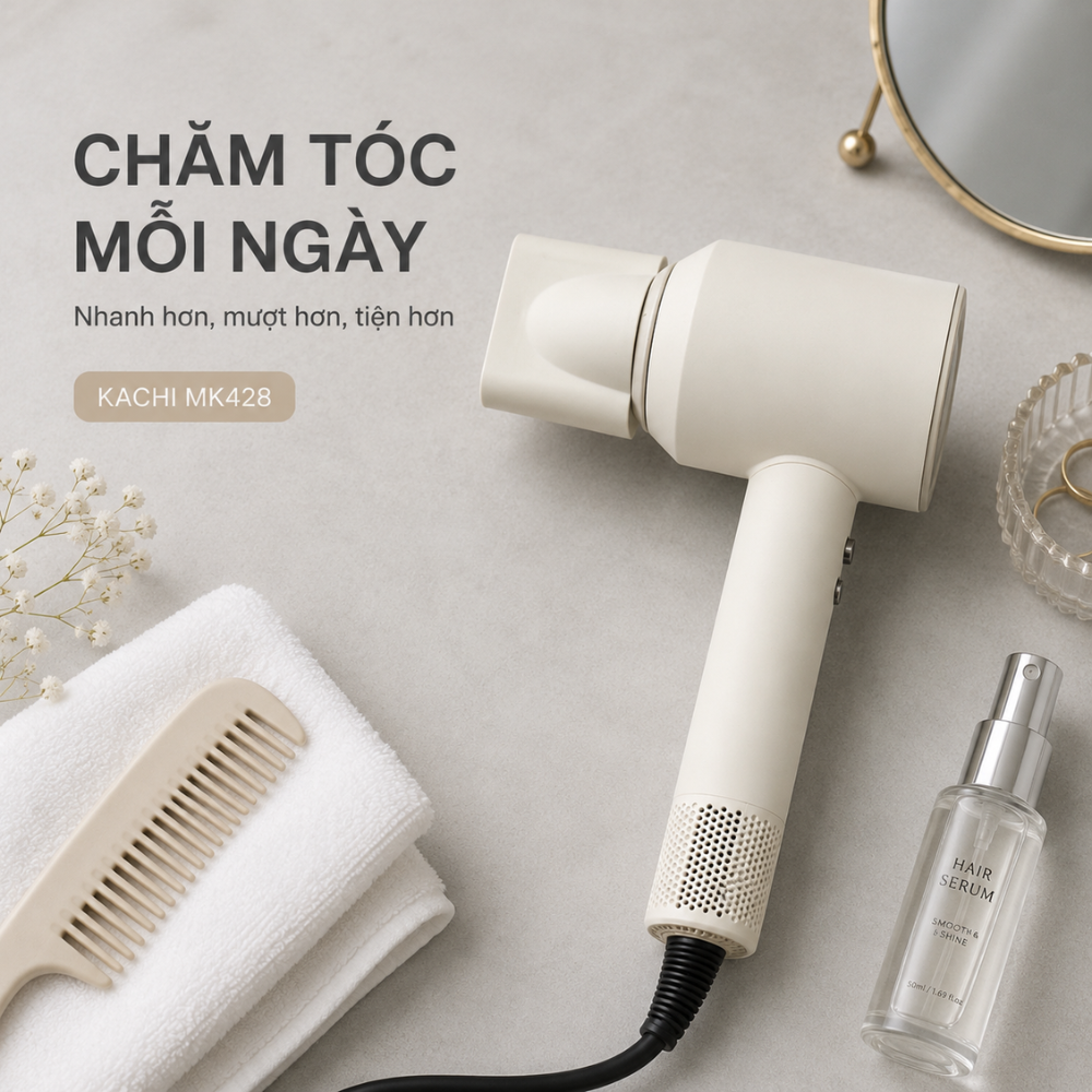 Máy Sấy Tóc Tốc Độ Cao Kachi ION (110.000 vòng/phút) - Sấy Nhanh, Chăm Sóc Tóc Ion Âm, Kiểm Soát Nhiệt NTC