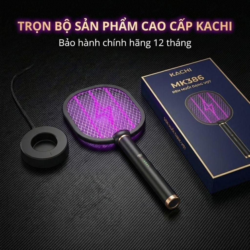 Đèn muỗi có chức năng vợt muỗi Kachi MK386 với đế sạc tích hợp