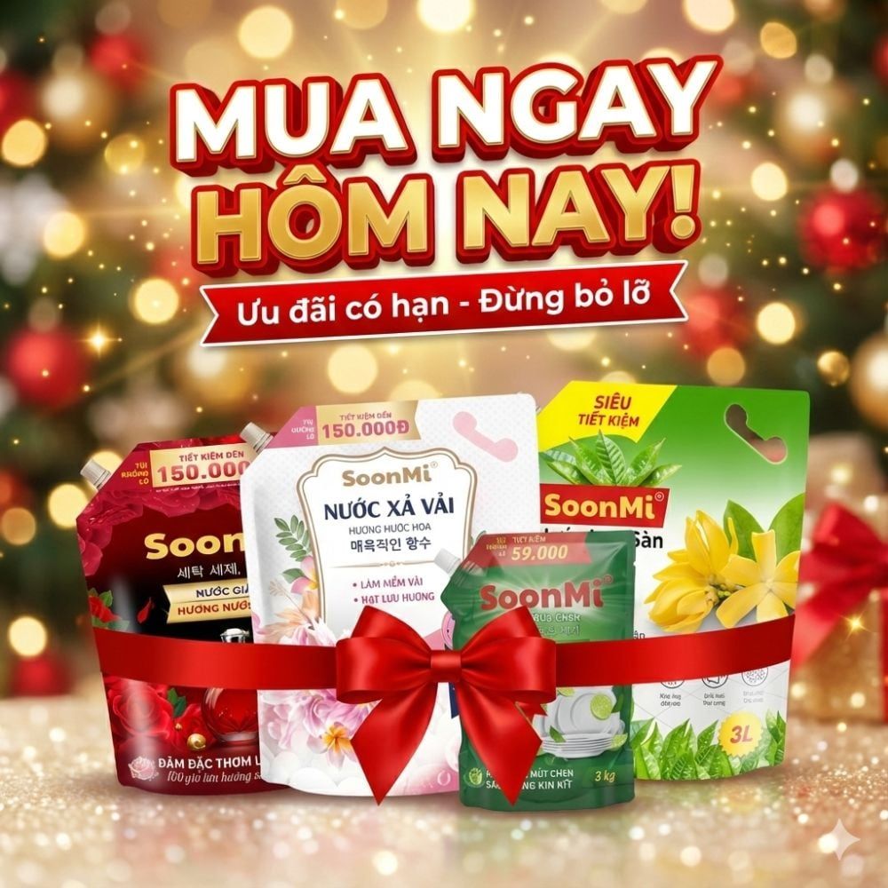 Combo Sạch thơm: Nước giặt + Nước xả + Nước lau sàn Tặng thêm nước rửa chén