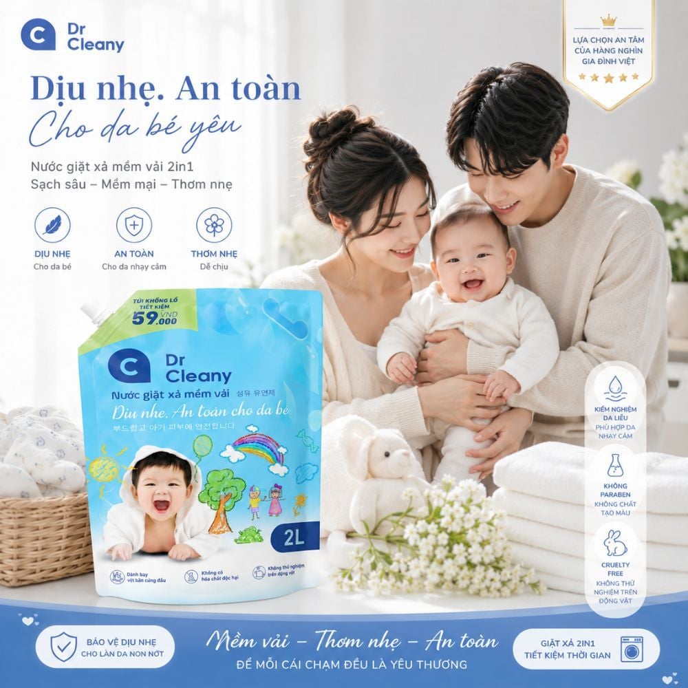 Nước Giặt Cho Bé Dr. Cleany 2kg - Dịu Nhẹ, An Toàn Cho Da Nhạy Cảm | Công Nghệ Hàn Quốc MK