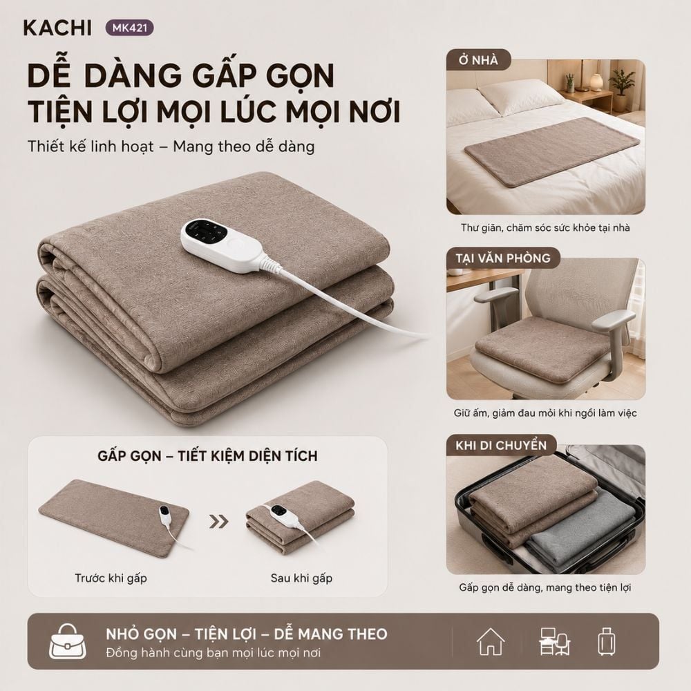 Thảm Chườm Nóng Ngải Cứu Đông Y Kachi MK421 - Giảm Đau Lưng, Vai Gáy Nhanh Chóng Tại Nhà