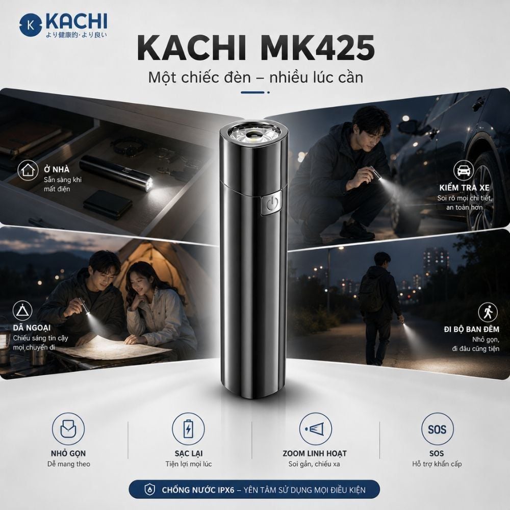 Hình ảnh chi tiết: Đèn Pin Sạc Đa Năng Kachi MK425: Soi Rọi Mọi Hành Trình, Bừng Sáng Mọi Cuộc Vui