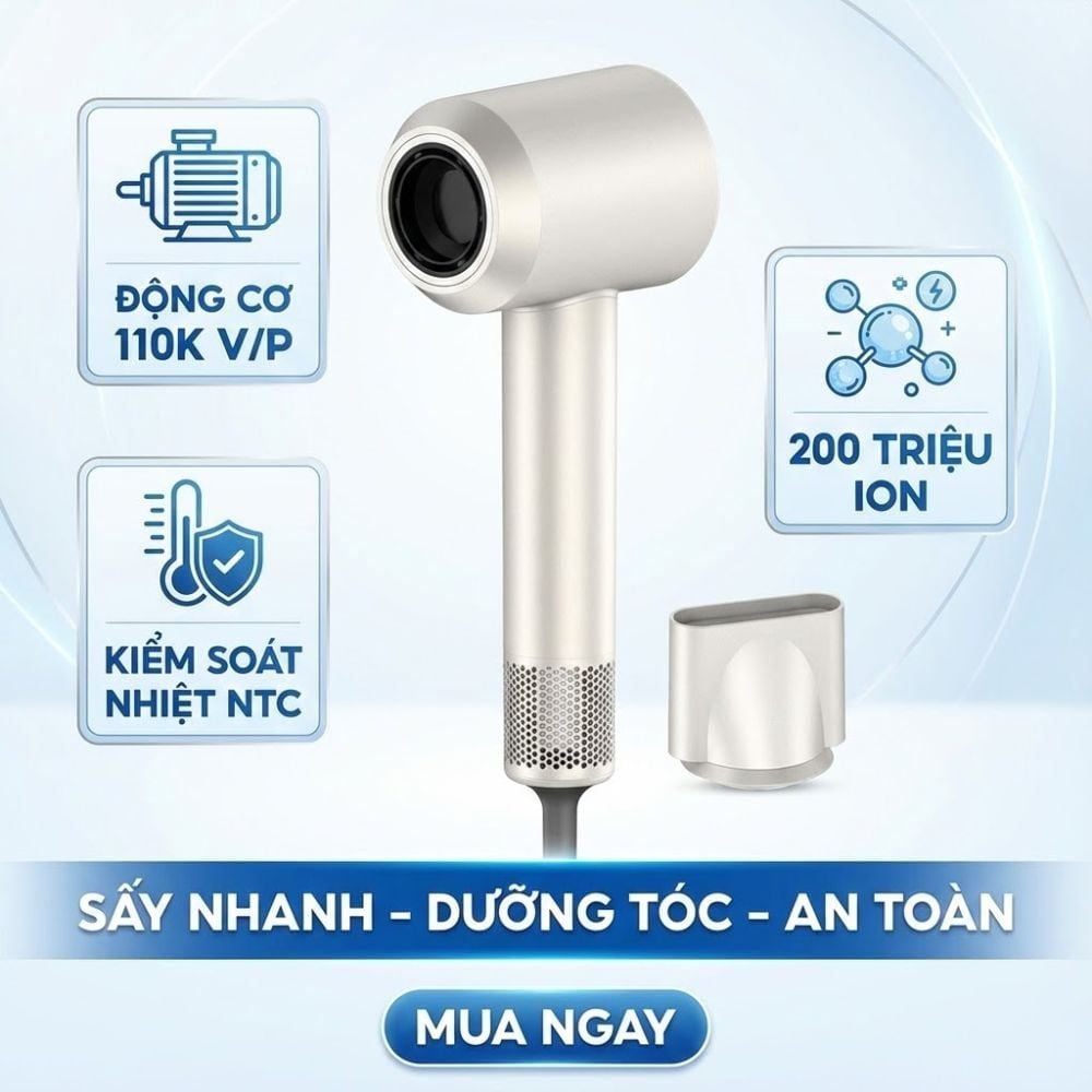 Máy Sấy Tóc Tốc Độ Cao Kachi ION (110.000 vòng/phút) - Sấy Nhanh, Chăm Sóc Tóc Ion Âm, Kiểm Soát Nhiệt NTC
